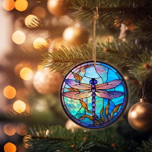 2D Flat All Over Printed, Dragonfly Christmas Ornaments, Ornaments for Dragonfly Lover, 2 Sides 3.5" Wood Ornament, Christmas Decorations (EPHG-51979007)