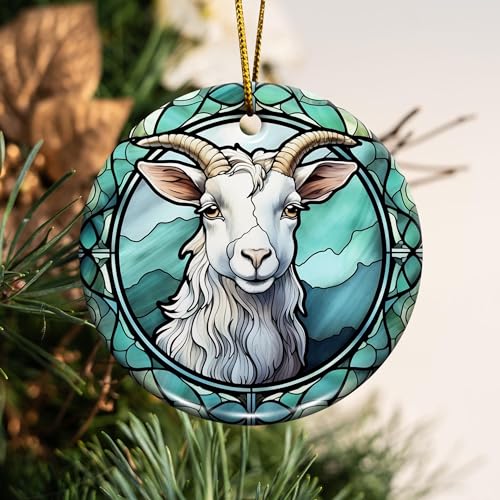 2D Flat All Over Printed, Goat Ornaments, Goat Christmas Ornaments, Goat Ceramic Ornaments, 2 Sides 2.9" Ceramic Ornaments, Gift for Farmer, Christmas Decorations (Ephg-52659003)