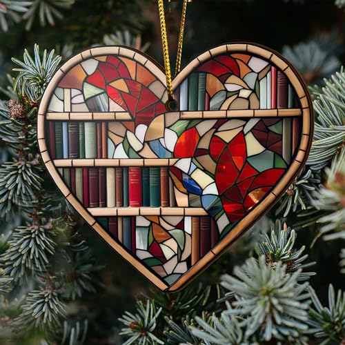 2D Flat All Over Printed, Book Ornaments, Bookshelf Christmas Ornaments, 2 Sides 3.5" Wood Ornament, Gift for Book Lover