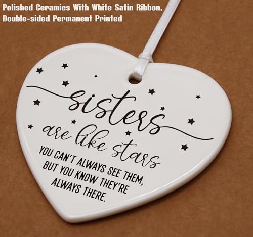 Side by Side Sisters Gift-Emotional Gifts for Women,Sister-in-Law Sister Female, Bestie, BFF,Best Friend Female Gifts-Unbiological Sister Gifts-Birthday Ceramic Heart Shaped Ornament