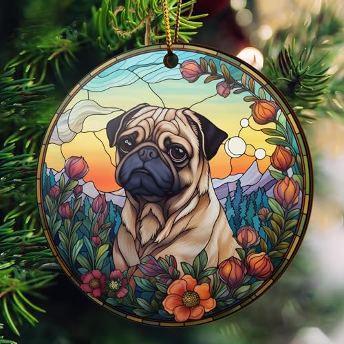 2D Flat All Over Printed, Pug Ornaments, Dog Ornaments, 2 Sides 3.5" Wood Ornament, Gift for Pug Lover, Christmas Decorations