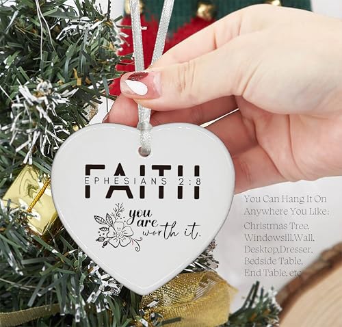 Christian Scripture Bible Verse Ornament Decor Gifts, Inspirational Gift for Her, Faith, You Worth It - Affirmations for Women Heart Shaped Ornament