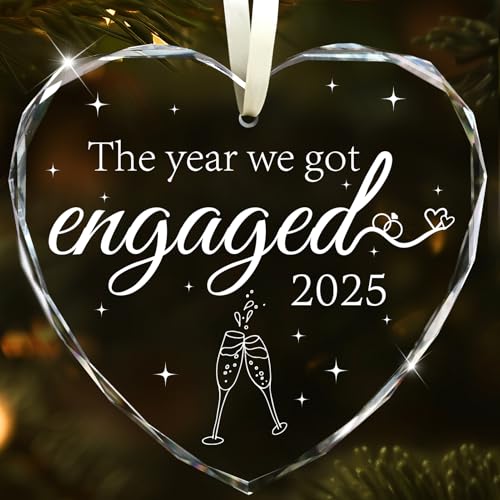 Engagement Gifts for Couples 2025, Gift for Newly Engaged Couples, Happy Engagement Gift for Her, Women, Friends, Bride to Be Gifts, Christmas Ornaments, Crystal Glass Engaged Ornament 2025
