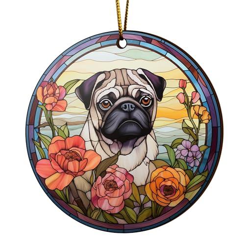 2D Flat All Over Printed, Pug Ornaments, Dog Ornaments, 2 Sides 3.5" Wood Ornament, Gift for Pug Lover, Christmas Decorations