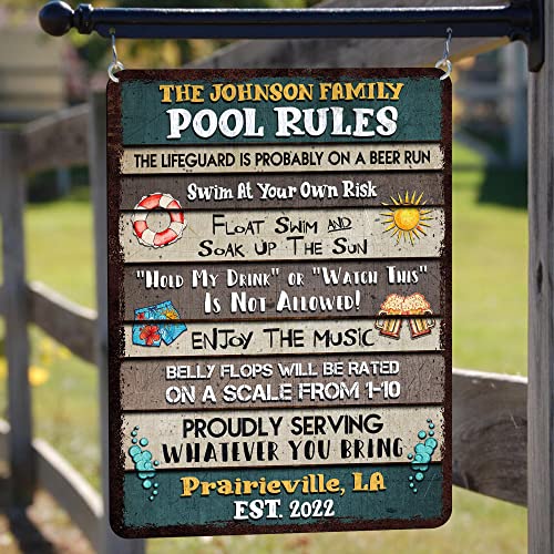 All Over Printed, Pool Rules Metal Sign 8x12", 12x18", 16x24", Pool Funny Sign, Poolside Decorations