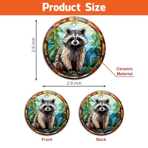 2D Flat All Over Printed, Raccoon Ornaments, Raccoon Ceramic Ornaments, Raccoon Ornaments for Christmas Tree, 2 Sides 2.9" Ceramic Ornaments, Gift for Raccoon Lover (Ephg-52652002)