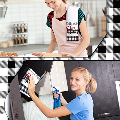 Oudain 4 Pcs Mr and Mrs Gifts Kitchen Towels for Wedding Gifts Love Buffalo Plaid Dish Towers Bridal Shower Housewarming His and Hers Towels for Kitchen Decor Home