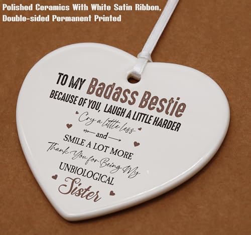 Unbiological Sister Gift-Friendship Gifts for Women,Sister-in-Law,Best Friend Female Gifts-Soul Sister-Birthday for Sister Friends Female, Bestie, BFF-Ceramic Heart Shaped Ornament