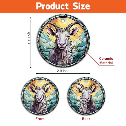 2D Flat All Over Printed, Goat Ornaments, Goat Christmas Ornaments, Goat Ceramic Ornaments, 2 Sides 2.9" Ceramic Ornaments, Gift for Farmer, Christmas Decorations (Ephg-52659002)