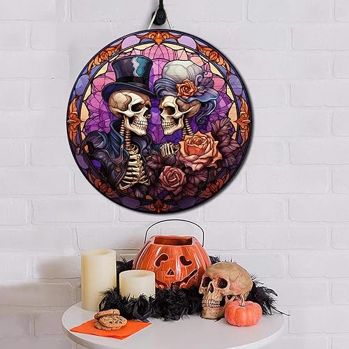 2D Flat All Over Printed, Skeleton Sign, Skeleton Couple Sign, Halloween Sign, 8",12",18" Wooden Sign, Romantic Gothic Decor, Halloween Decor, Gothic Decor