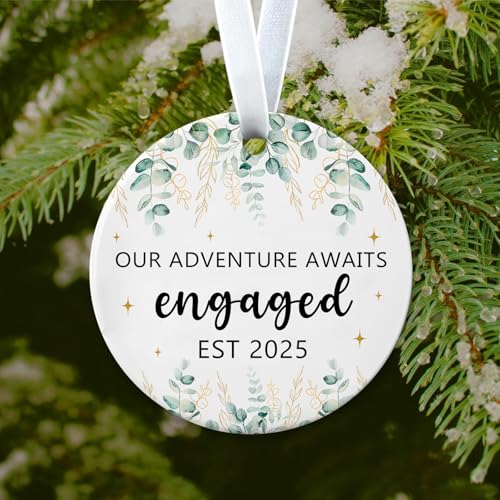 Wedding Gifts Engagement Gifts for Couples 2025 First Christmas Engaged Ornament 2025 Just Engaged Bachelorette Gift Happy Engagement Gift for Newly Engageds Couples Bride to be Her Women Fiance(3)