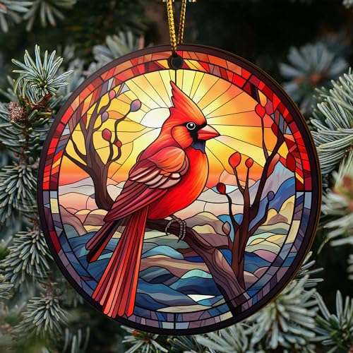 2D Flat All Over Printed, Cardinal Bird Ornaments, Red Cardinal Ornaments, Christmas Memorial Ornaments, 2 Sides 3.5" Wood Ornament, for Sympathy (EPHG-52603005)