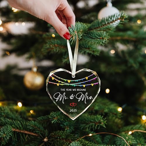 Wedding Gifts, Mr and Mrs Gifts Ornament 2025,Bridal Shower Gifts,Wedding Gifts for Couples 2025, Just Married Gift for Newlywed Couple, Bride,Crystal Glass Ornament Mr and Mrs Gifts