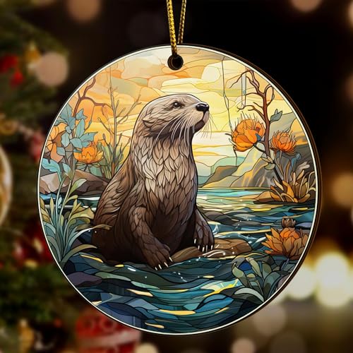 2D Flat All Over Printed, Otter Ornaments, Christmas Tree Ornaments, 2 Sides 3.5" Wood Ornament, Gift for Otter Lover, Christmas Decor (Ephg-52651002)