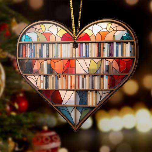 2D Flat All Over Printed, Book Ornaments, Bookshelf Christmas Ornaments, 2 Sides 3.5" Wood Ornament, Gift for Book Lover