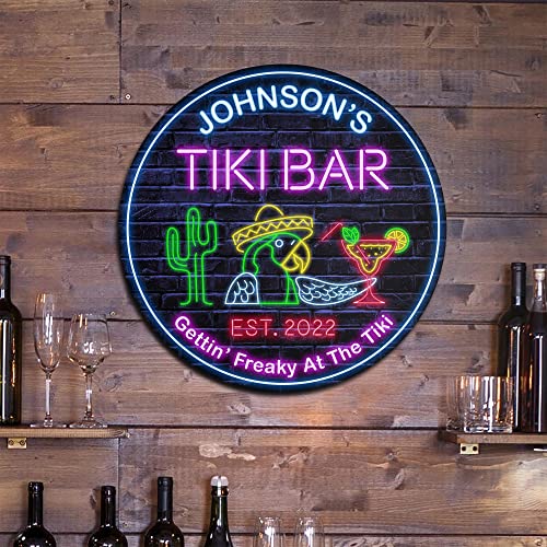 All Over Printed No Real Led Neon Tiki Bar Signs, Gettin' Freaky At The Tiki Signs, 12",18" Wood Signs, Tiki Lounge, Tiki Huts, Tiki Bar, Welcome Sign, Door Signs, Bar Signs, Tiki Signs