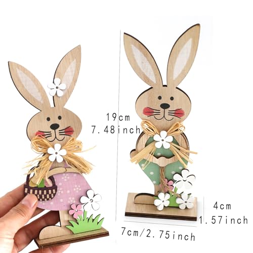 Easter Wooden Bunny Standing Tabletop Ornament Rabbit Sign Tabletop Ornament Rabbit Ornament Bunny Spring Decor Easter Wood Tabletop Ornament (A-2pcs)
