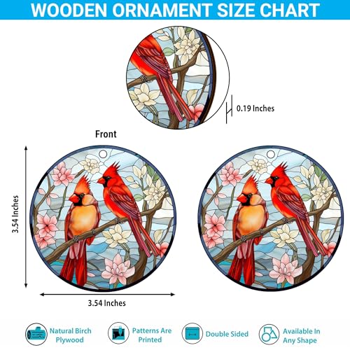 2D Flat All Over Printed, Cardinal Bird Ornaments, Red Cardinal Ornaments, Christmas Memorial Ornaments, 2 Sides 3.5" Wood Ornament, for Sympathy (Ephg-52603018)
