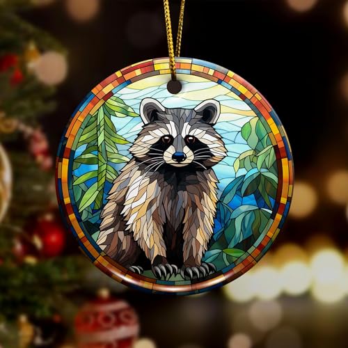 2D Flat All Over Printed, Raccoon Ornaments, Raccoon Ceramic Ornaments, Raccoon Ornaments for Christmas Tree, 2 Sides 2.9" Ceramic Ornaments, Gift for Raccoon Lover (Ephg-52652002)