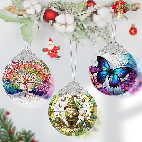 Charming Gnome Stained Glass Ornament - Christmas Tree Decor, Gnome Ornaments for Christmas