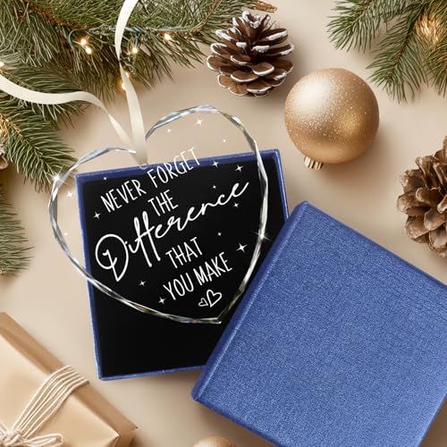 Thank You Gifts for Women, Never Forget The Difference That You Make Glass Ornament Gifts for Teacher Appreciation Coworker Leaving Farewell Nurse Social Workers - Retirement Gift- Wine Bottle Decor