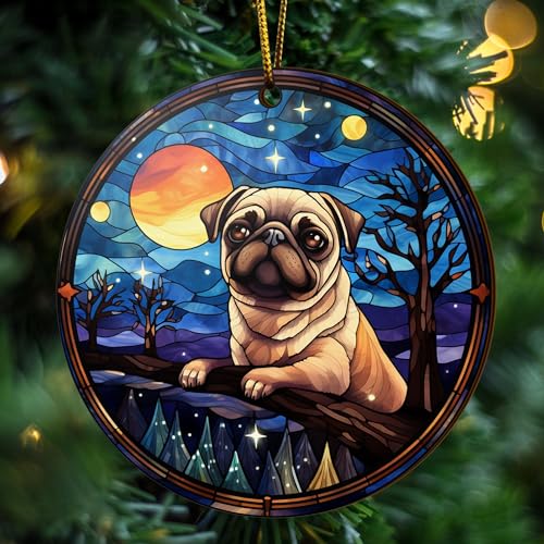 2D Flat All Over Printed, Pug Ornaments, Dog Ornaments, 2 Sides 3.5" Wood Ornament, Gift for Pug Lover, Christmas Decorations