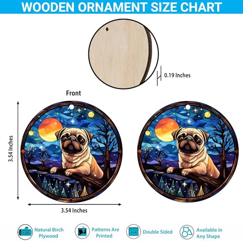 2D Flat All Over Printed, Pug Ornaments, Dog Ornaments, 2 Sides 3.5" Wood Ornament, Gift for Pug Lover, Christmas Decorations