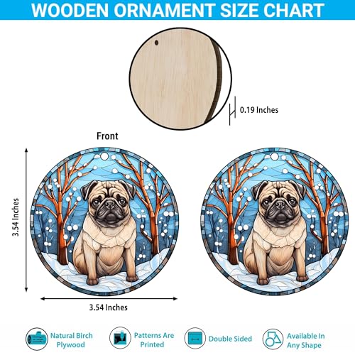 2D Flat All Over Printed, Pug Ornaments, Dog Ornaments, 2 Sides 3.5" Wood Ornament, Gift for Pug Lover, Christmas Decorations