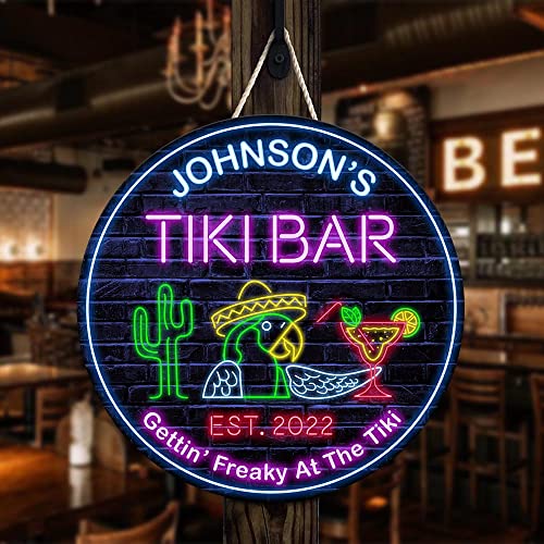 All Over Printed No Real Led Neon Tiki Bar Signs, Gettin' Freaky At The Tiki Signs, 12",18" Wood Signs, Tiki Lounge, Tiki Huts, Tiki Bar, Welcome Sign, Door Signs, Bar Signs, Tiki Signs