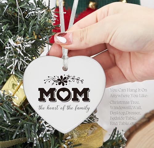 Present for Mother's Day-Birthday Thanksgiving New Year for Mother-Mom Life-Thank You Gifts-Mom The Heart of The Family-Mommy Appreciation Present-Heart Shaped Ornament