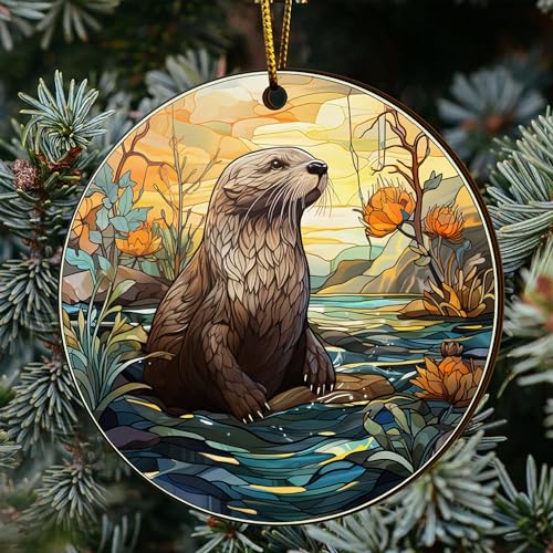 2D Flat All Over Printed, Otter Ornaments, Christmas Tree Ornaments, 2 Sides 3.5" Wood Ornament, Gift for Otter Lover, Christmas Decor (Ephg-52651002)