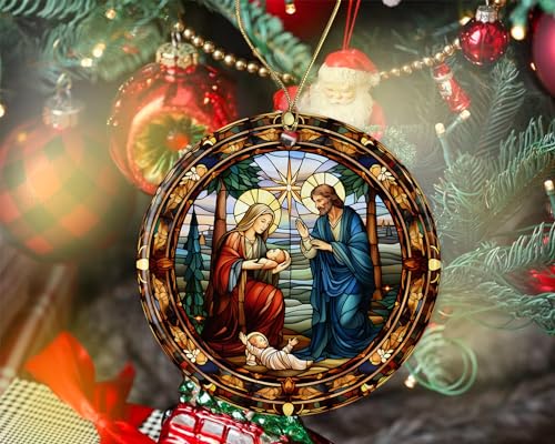 Stained Glass Christmas God Ornament Ceramic, Ornament Ceramic, Stained Glass God Ornament, Ornament Religious Gift for Christians Printed on Both Sides