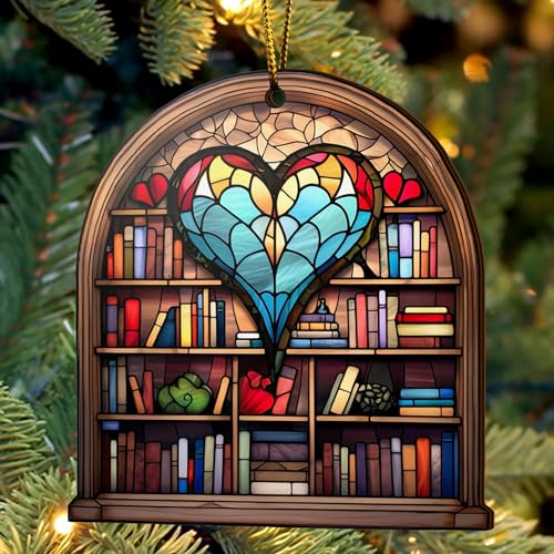 2D Flat All Over Printed, Book Ornaments, Bookshelf Christmas Ornaments, 2 Sides 3.5" Wood Ornament, Gift for Book Lover