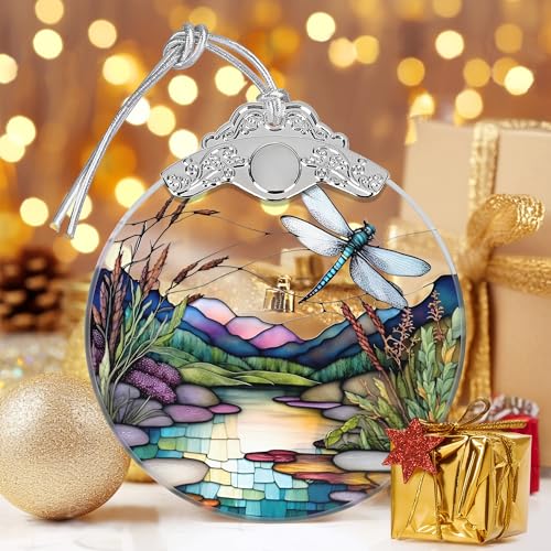 Dragonfly Stained Glass Ornament - Christmas Tree Decor, Gift Exchange Idea