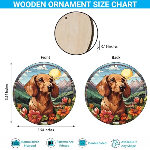 2D Flat All Over Printed, Dachshund Ornaments, Dachshund Christmas Ornaments, 2 Sides 3.5" Wood Ornament, Gift for Dachshund Lover, Christmas Decorations (Ephg-52400006)