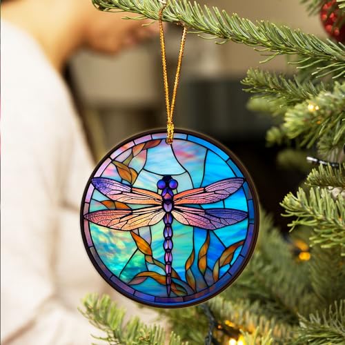2D Flat All Over Printed, Dragonfly Christmas Ornaments, Ornaments for Dragonfly Lover, 2 Sides 3.5" Wood Ornament, Christmas Decorations (EPHG-51979007)