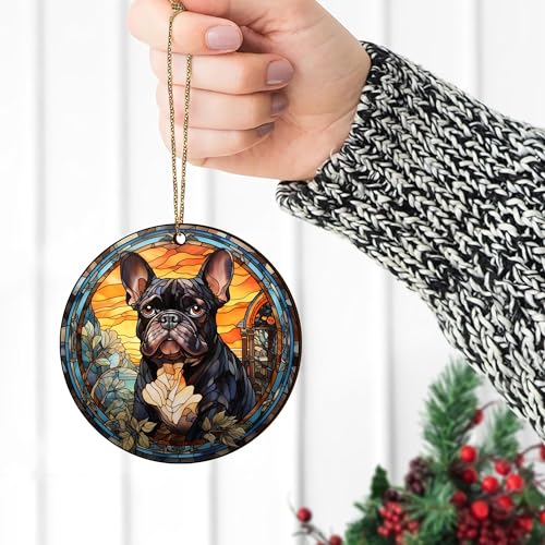 2D Flat All Over Printed, French Bulldog Ornaments, French Bulldog Christmas Ornaments, 2 Sides 3.5" Wood Ornaments, French Bulldog Christmas (EPHG-53028005)