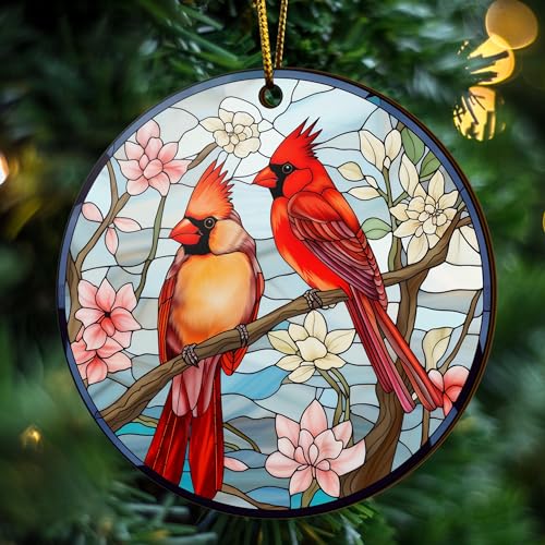 2D Flat All Over Printed, Cardinal Bird Ornaments, Red Cardinal Ornaments, Christmas Memorial Ornaments, 2 Sides 3.5" Wood Ornament, for Sympathy (Ephg-52603018)