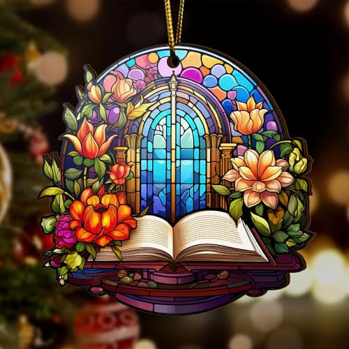 2D Flat All Over Printed, Book Ornaments, Bookshelf Christmas Ornaments, 2 Sides 3.5" Wood Ornament, Gift for Book Lover