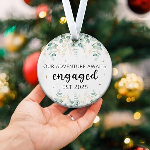 Wedding Gifts Engagement Gifts for Couples 2025 First Christmas Engaged Ornament 2025 Just Engaged Bachelorette Gift Happy Engagement Gift for Newly Engageds Couples Bride to be Her Women Fiance(3)