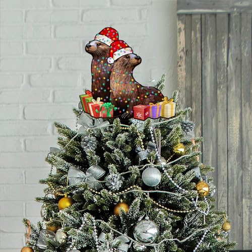 2D Flat All Over Printed, Otter Tree Topper, Otter Christmas Tree Topper, Otter Couple Christmas, 8", 12", 18" Wood Tree Topper, Christmas Tree Decor, Gift for Otter Lover