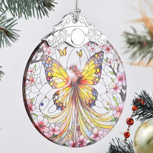 Butterfly Fairy Christmas Ornament - Stained Glass, Tree Decor, Gift Exchange Idea