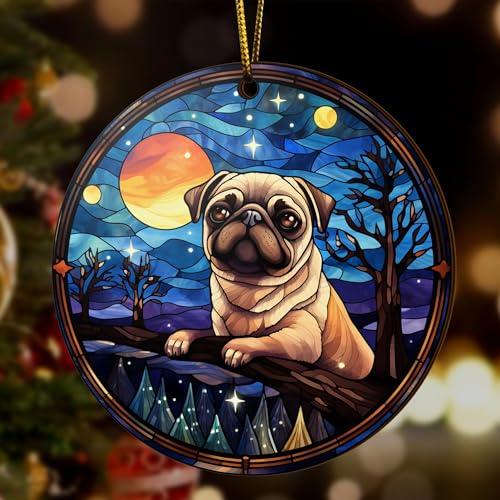 2D Flat All Over Printed, Pug Ornaments, Dog Ornaments, 2 Sides 3.5" Wood Ornament, Gift for Pug Lover, Christmas Decorations