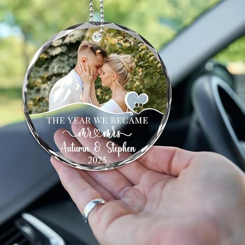 Personalized The Year We Became Mr & Mrs, Wedding Gifts for Newlywed Couple, Bride and Groom, Custom Photo, Names, Year (Mr&Mrs Photo Car Ornament)