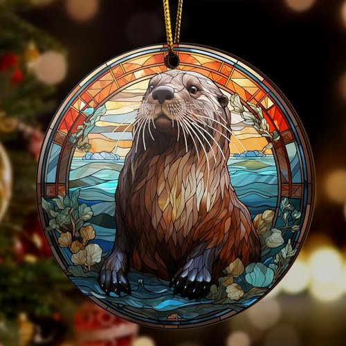 2D Flat All Over Printed, Otter Ornaments, Christmas Tree Ornaments, 2 Sides 3.5" Wood Ornament, Gift for Otter Lover, Christmas Decor (Ephg-52651001)