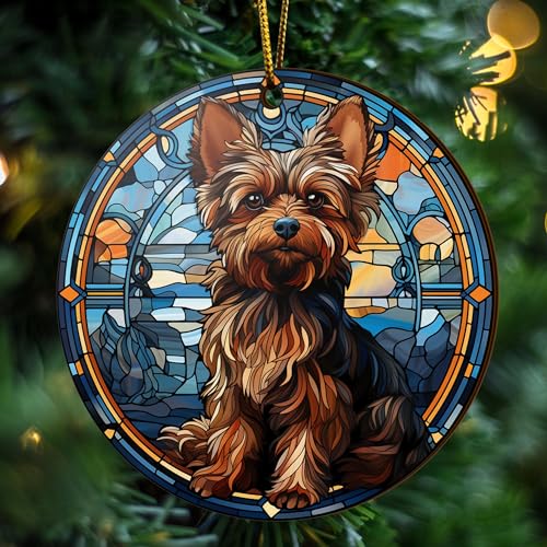2D Flat All Over Printed, Yorkie Ornaments, Christmas Ornaments for Yorkie Lover, 2 Sides 3.5" Wood Ornament, Christmas Decor (Ephg-52975004)