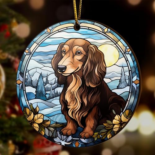 2D Flat All Over Printed, Dachshund Ornaments, Dachshund Christmas Ornaments, 2 Sides 3.5" Wood Ornament, Gift for Dachshund Lover, Christmas Decorations (Ephg-52400005)