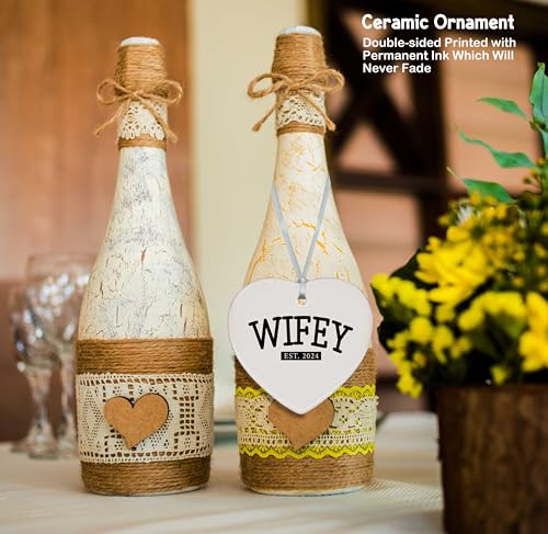 Wifey 2024-Engagement Gifts-Wedding Gift for Bride-Bride to Be-Newly Engaged Gifts-Bridal Shower Gifts for Her-Bachelorette Party Gifts for Women-Heart Shaped Ornament with Gift Box
