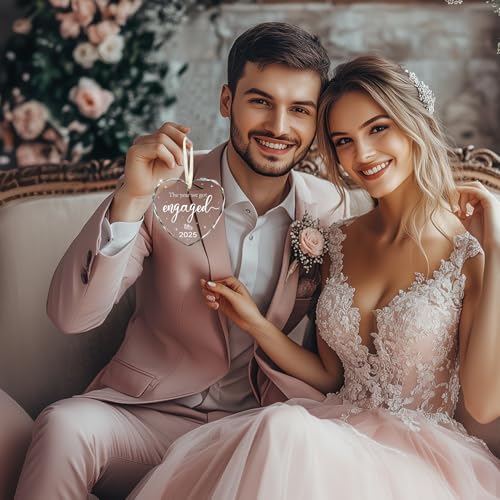 Engagement Gifts for Couples 2025, Gifts for Newly Engaged Couples Happy Engage ment Gif ts for Her Cool Engagement Gif t Glass Engage ment Ornament Engaged Ornament 2025 Engage ment Party Decorations
