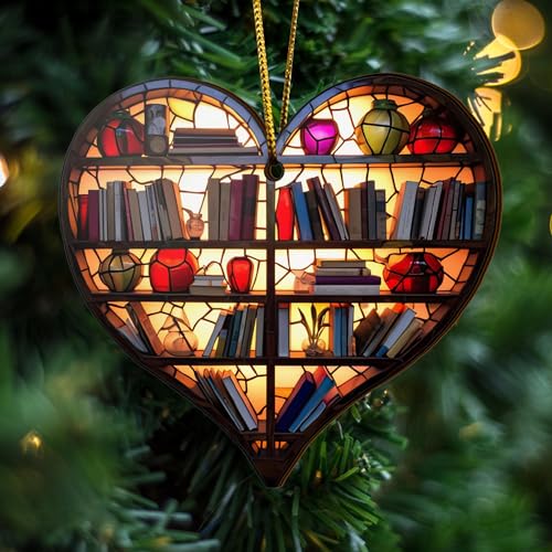 2D Flat All Over Printed, Book Ornaments, Bookshelf Christmas Ornaments, 2 Sides 3.5" Wood Ornament, Gift for Book Lover